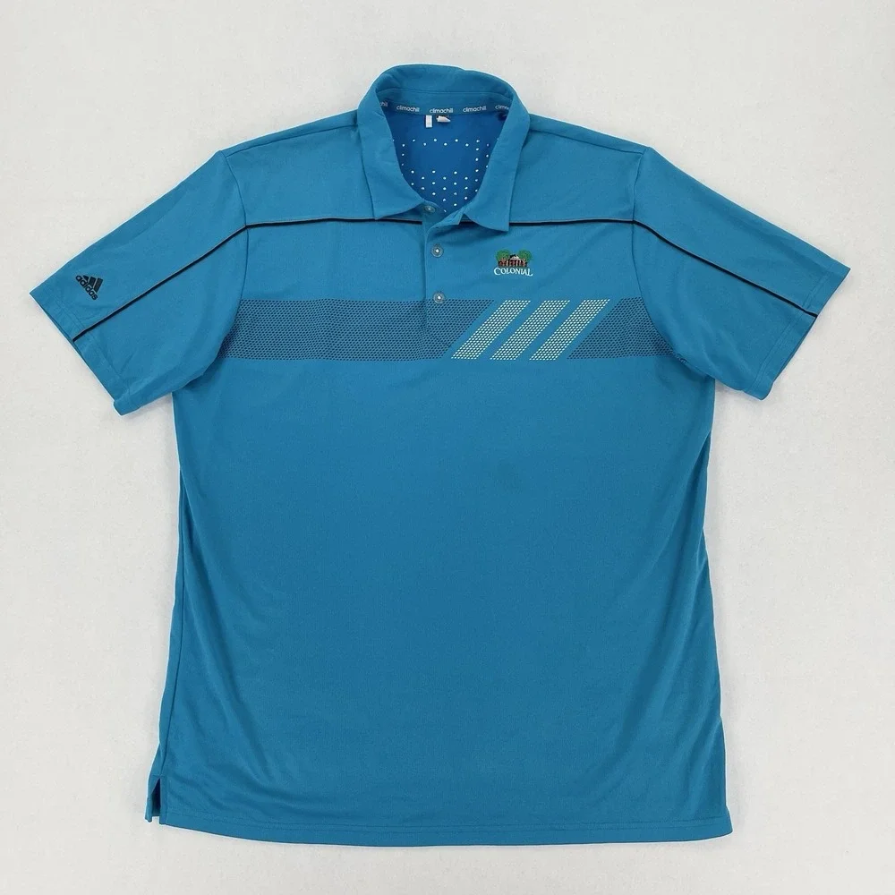 Adidas Climacool Polo Shirt Mens XL Blue Colonial Country Club Golf Logo